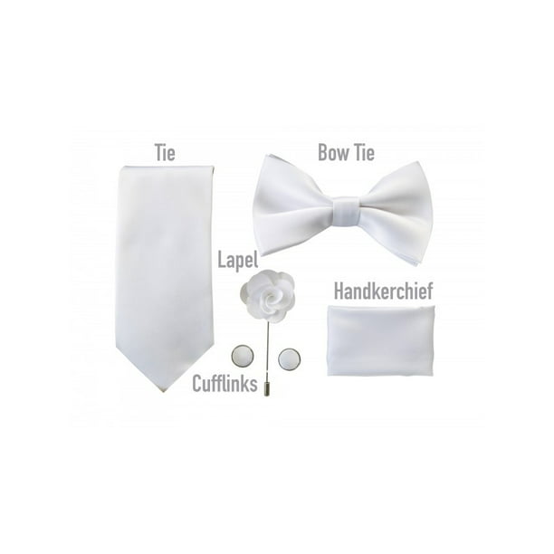 Berlioni Men's Microfiber Tie Bowtie Lapel Pocket Square Cufflinks Gift Set Box 